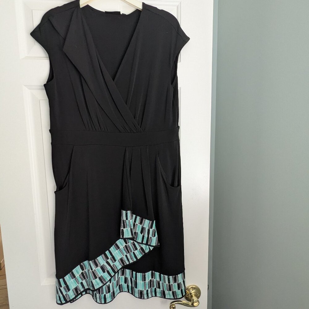 Apt 9 Wrap Front dress - SIze Large Petite - Black with color detail at hem